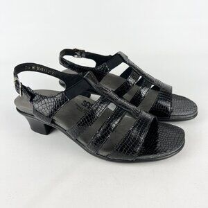 SAS Womens Allegro Strappy Heeled Sandal Black Croc Print Comfort size 9.5M
